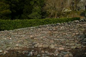 The new drystone built boundary wall in Langdale Traditionally built drystone retaining wall in Langdale