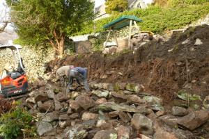 Early stages of stone walling at Chapel Style Chapel Style, Langdale, Lake District; stone walling early stages