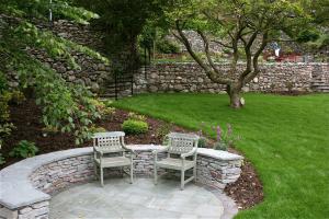 Lower seating area in Chapel Style, Langdale, Lake District Lower garden landscaping in Chapel Style, Langdale, Lake District