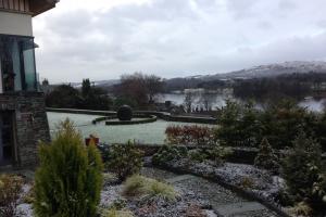 Lake District Winter Garden-Slate sphere sculpture Lake District Winter Garden-Slate sphere sculpture